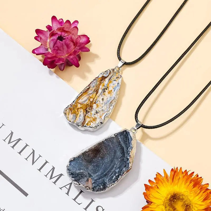 Irregular Starry Sky Galaxy Agate Cluster Raw Stone Pendant Necklace - Shinepurity