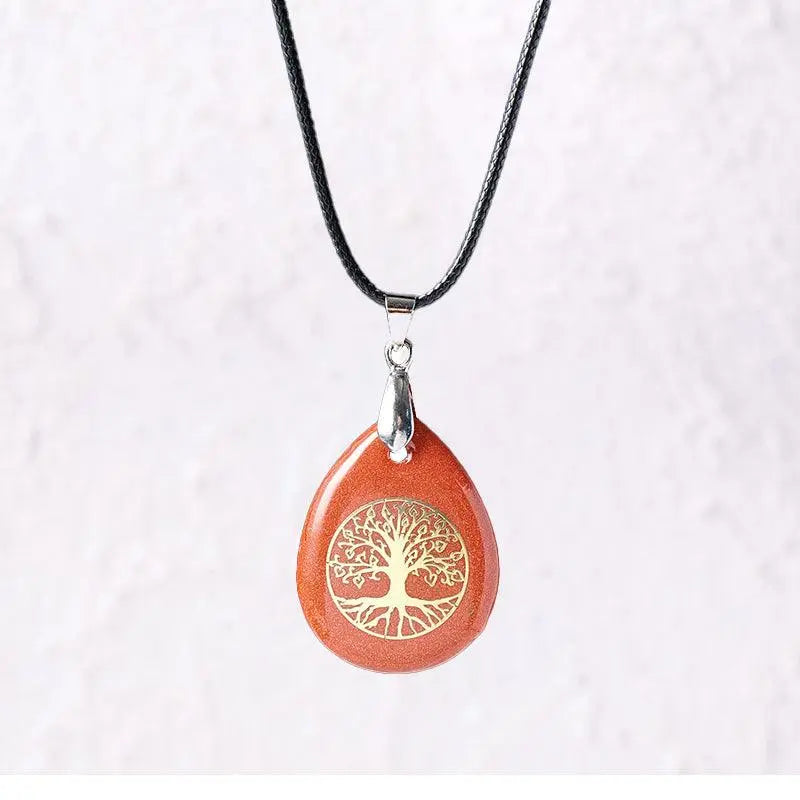 Natural Crystal Raw Teardrop Tree of Life Energy Pendant Necklace - Shinepurity