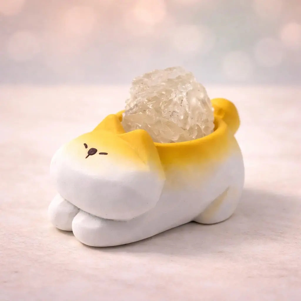 Crystal Puppy Desk Decor Set - Resin Yoga Stretch Dog with Natural Raw Crystals Shinepurity