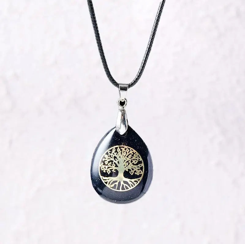 Natural Crystal Raw Teardrop Tree of Life Energy Pendant Necklace - Shinepurity
