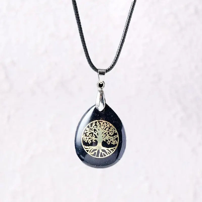 Natural Crystal Raw Teardrop Tree of Life Energy Pendant Necklace - Shinepurity