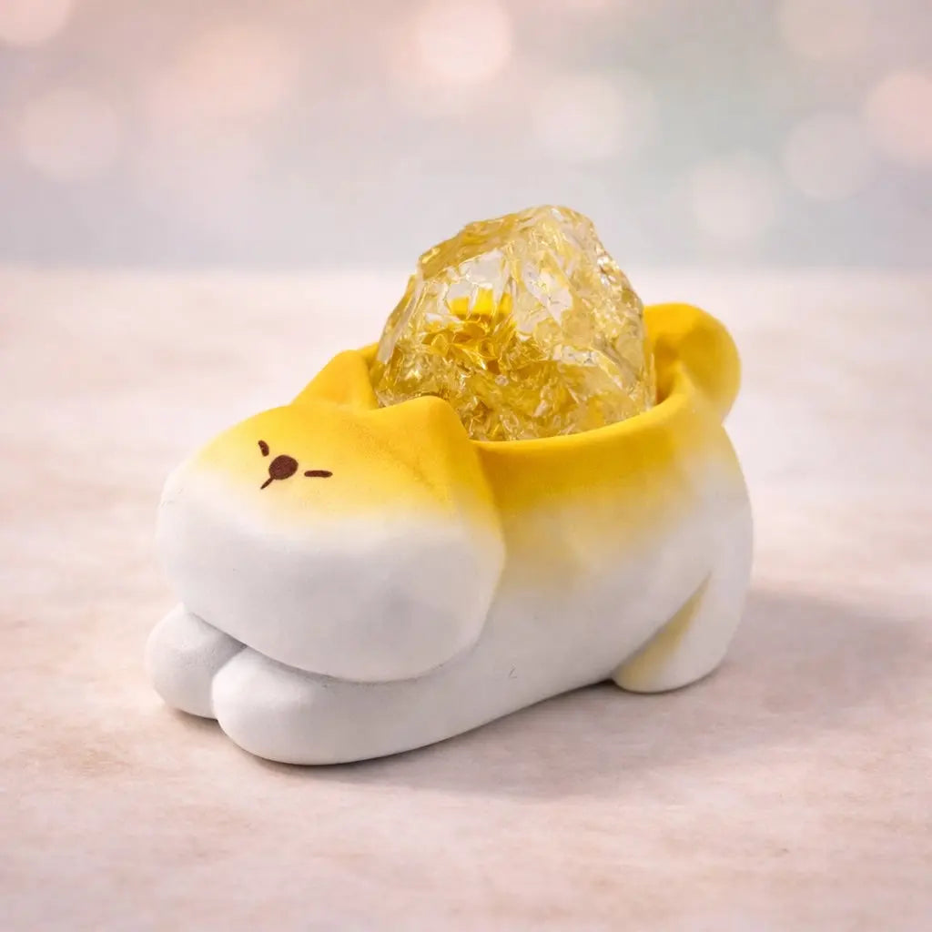 Crystal Puppy Desk Decor Set - Resin Yoga Stretch Dog with Natural Raw Crystals Shinepurity