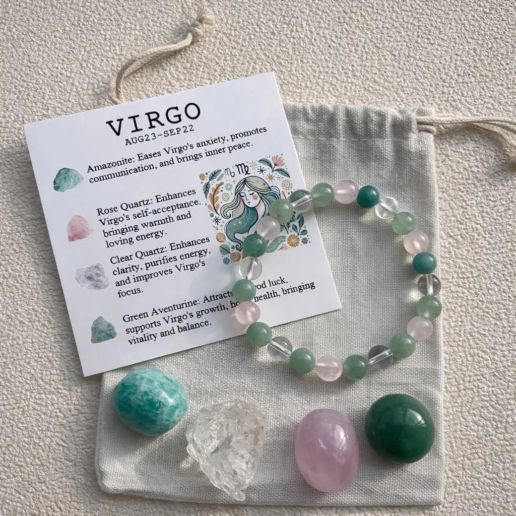 Zodiac Crystal Bracelet Set | Bracelet + 4 Raw Stones | Energy Kit Shinepurity