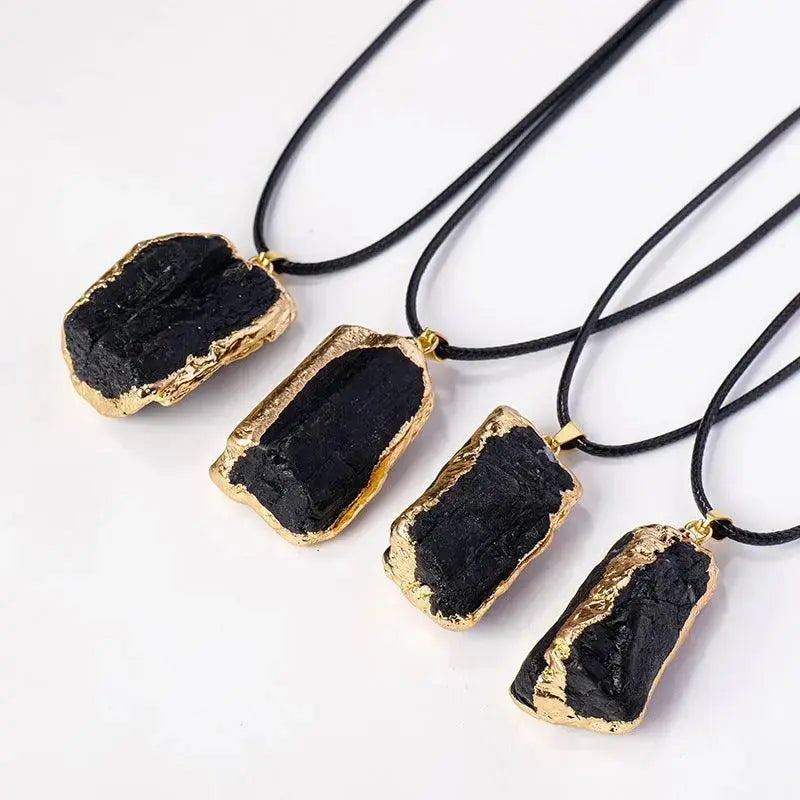Irregular Black Tourmaline Gold-Plated Pendant Necklace - Shinepurity