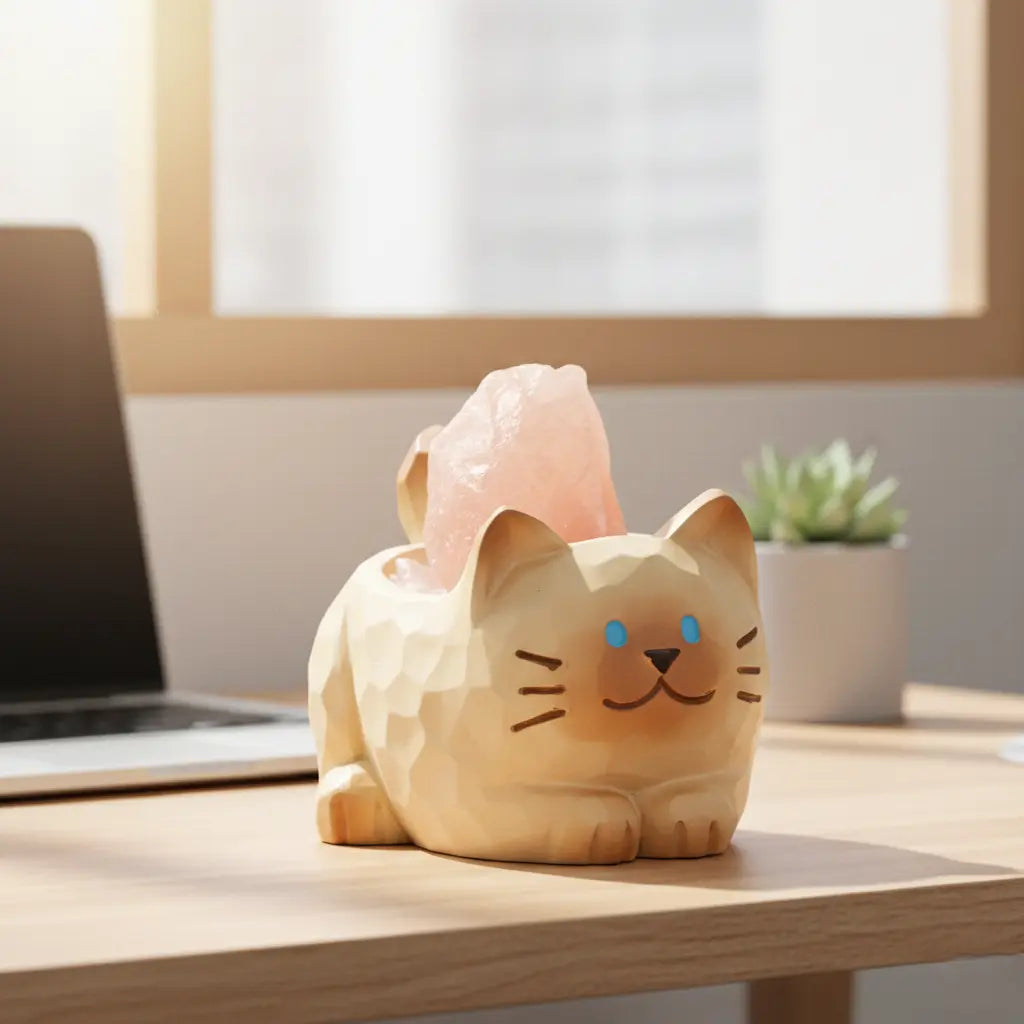 Crystal Cat Resin Decor -Resting Cat with Natural Crystal Shinepurity