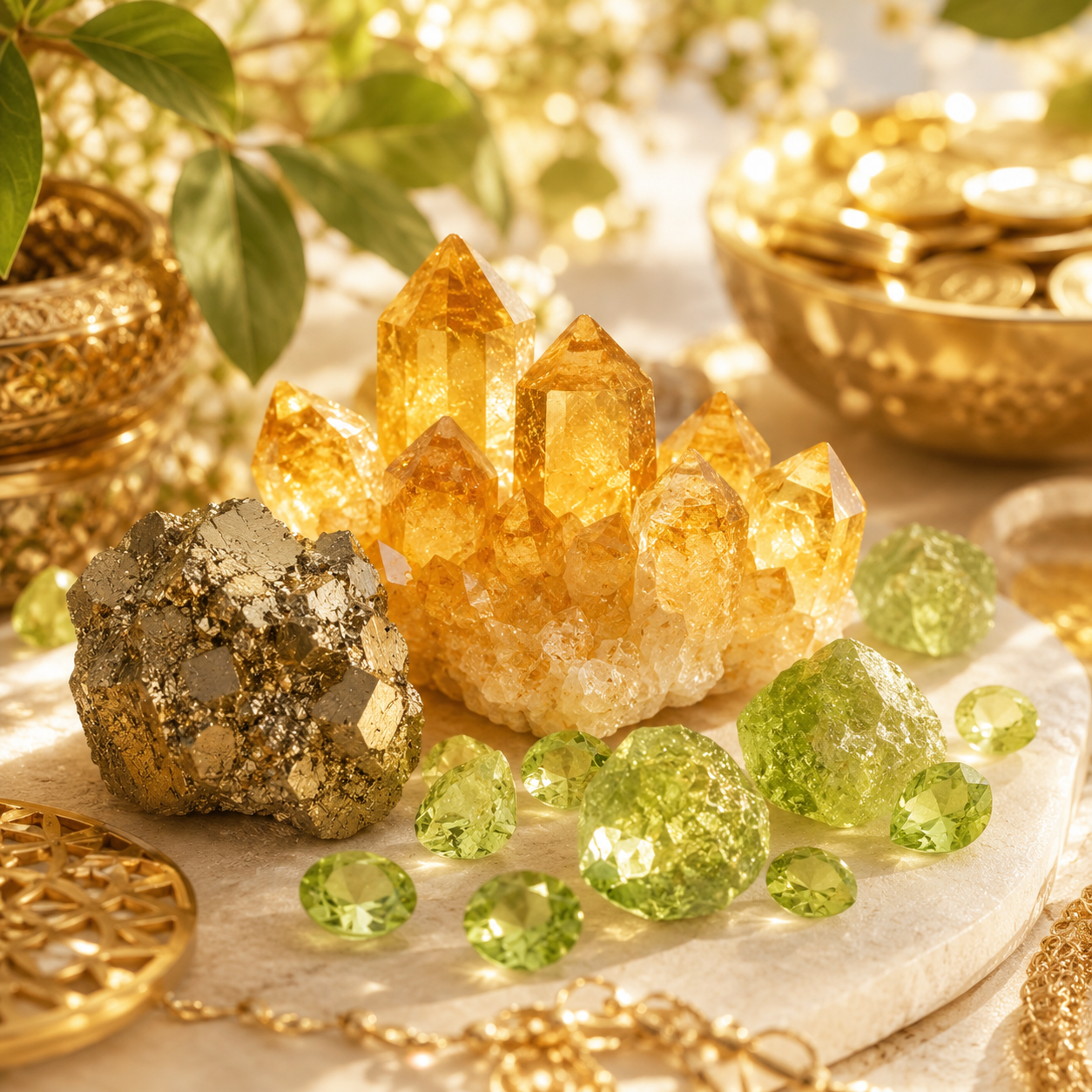 Good Fortune with Lucky Crystals–Citrine,Pyrite,Peridot Shine Purity