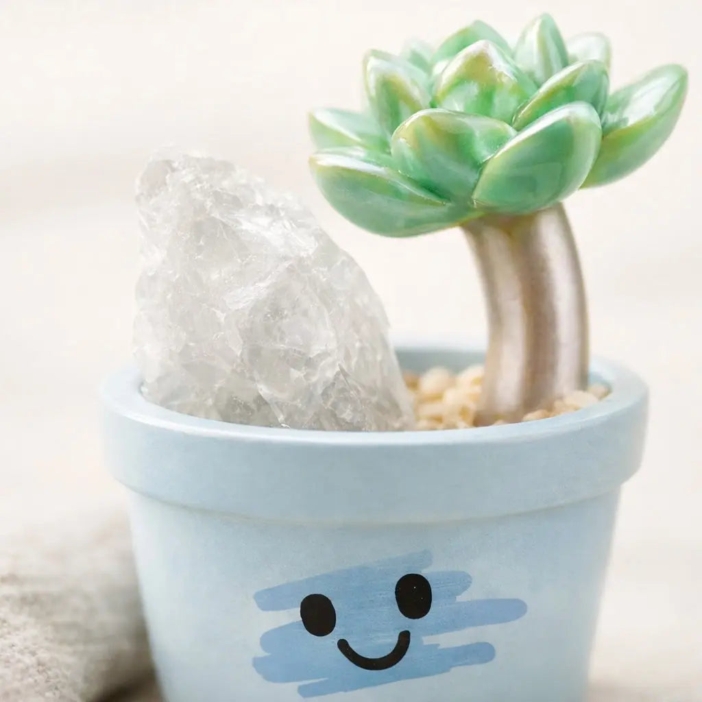 Crystal Succulent Smile Pot — Mini Handmade Desk Decor with Natural Crystal Shinepurity