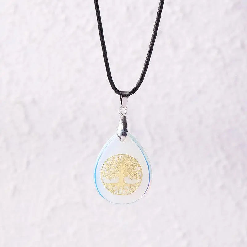 Natural Crystal Raw Teardrop Tree of Life Energy Pendant Necklace - Shinepurity