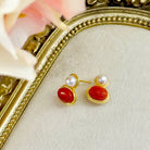 Handmade Vintage Luxury Nanhong Agate Pearl Stud Earrings Shinepurity