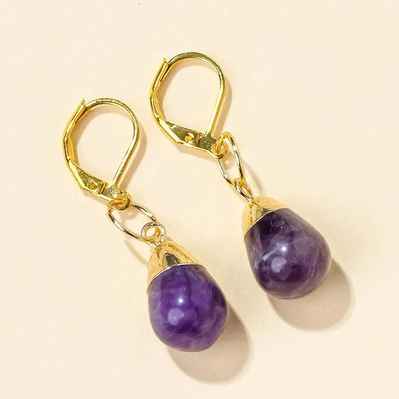 Teardrop Shaped Natural Crystal Raw Stone Earrings - Shinepurity