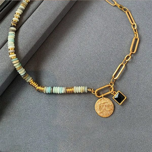 12 Zodiac Natural Stone Asymmetrical Design Luxe Necklace Shinepurity