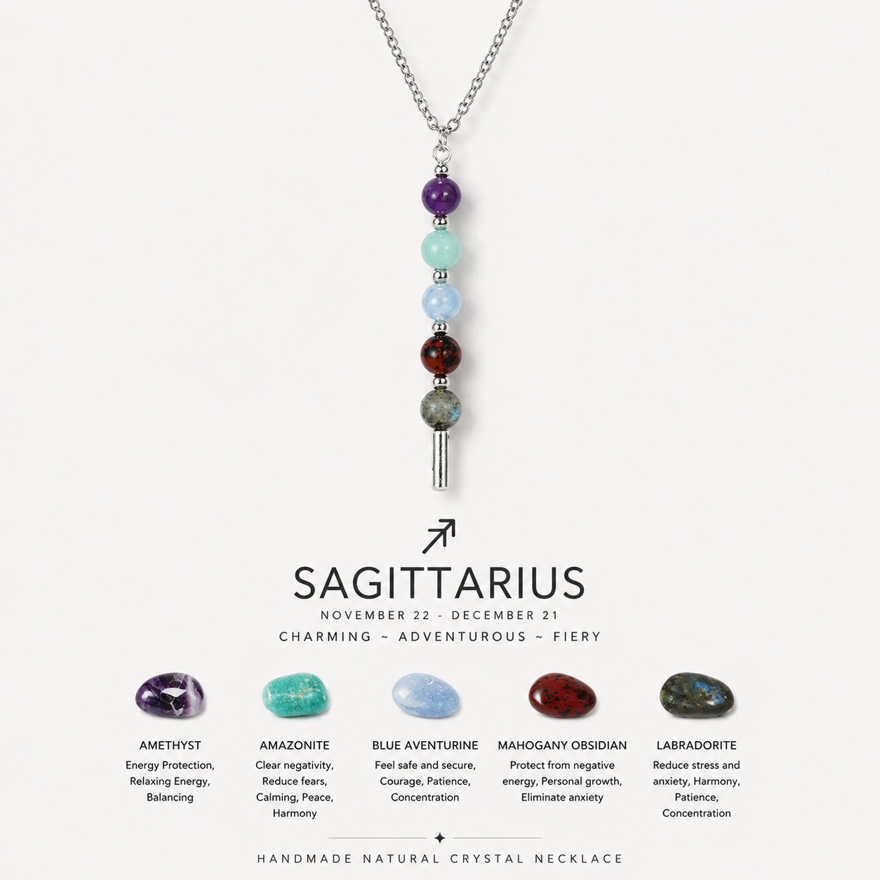 12 Zodiac Signs Exclusive Natural Crystal Energy Beaded Necklace Shinepurity