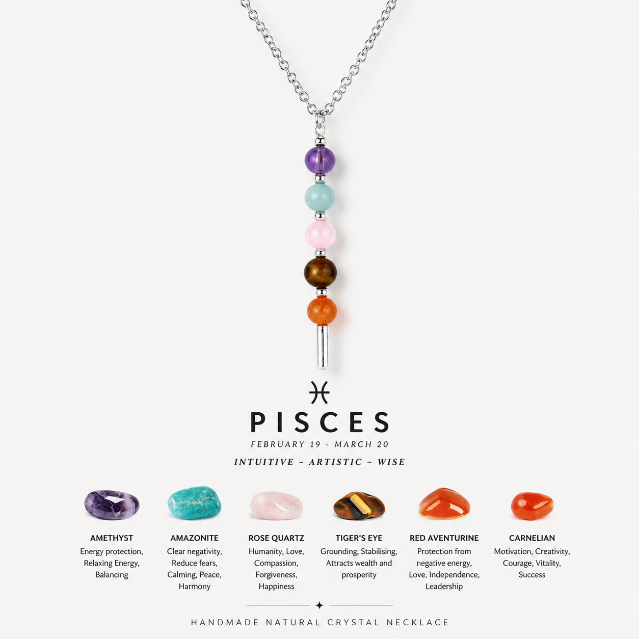 12 Zodiac Signs Exclusive Natural Crystal Energy Beaded Necklace Shinepurity