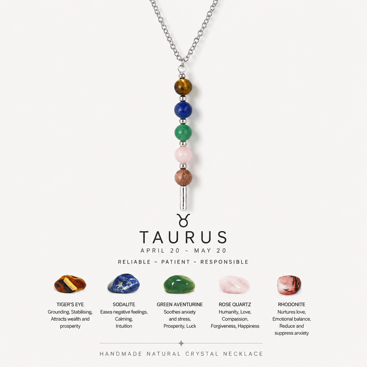12 Zodiac Signs Exclusive Natural Crystal Energy Beaded Necklace Shinepurity