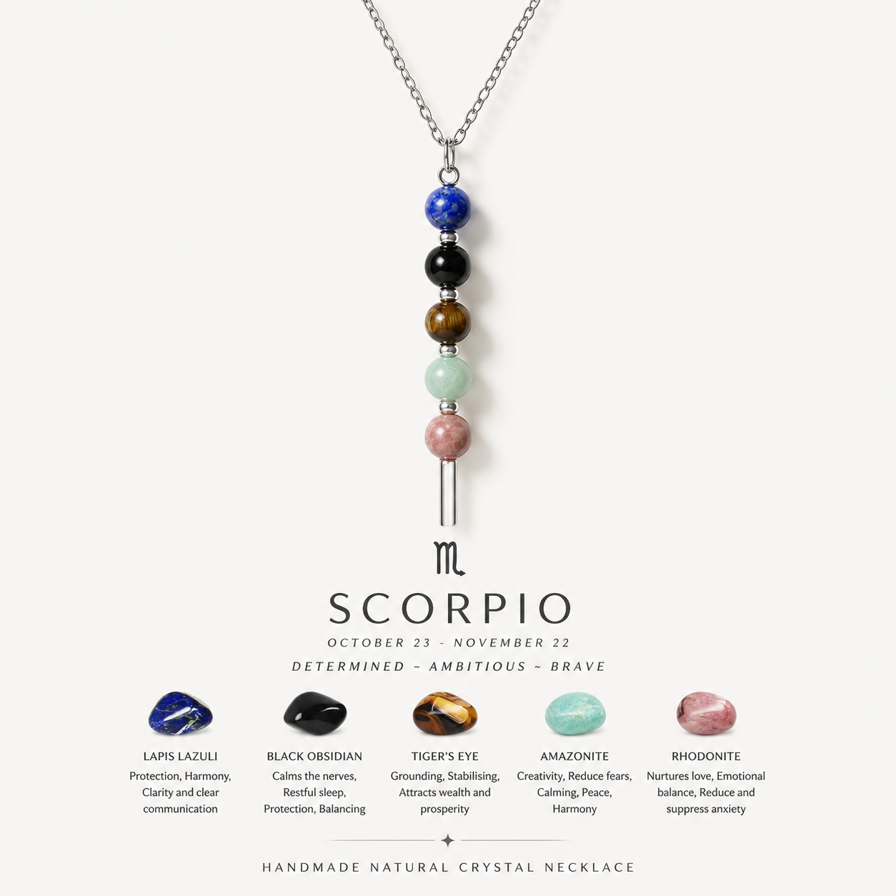 12 Zodiac Signs Exclusive Natural Crystal Energy Beaded Necklace Shinepurity