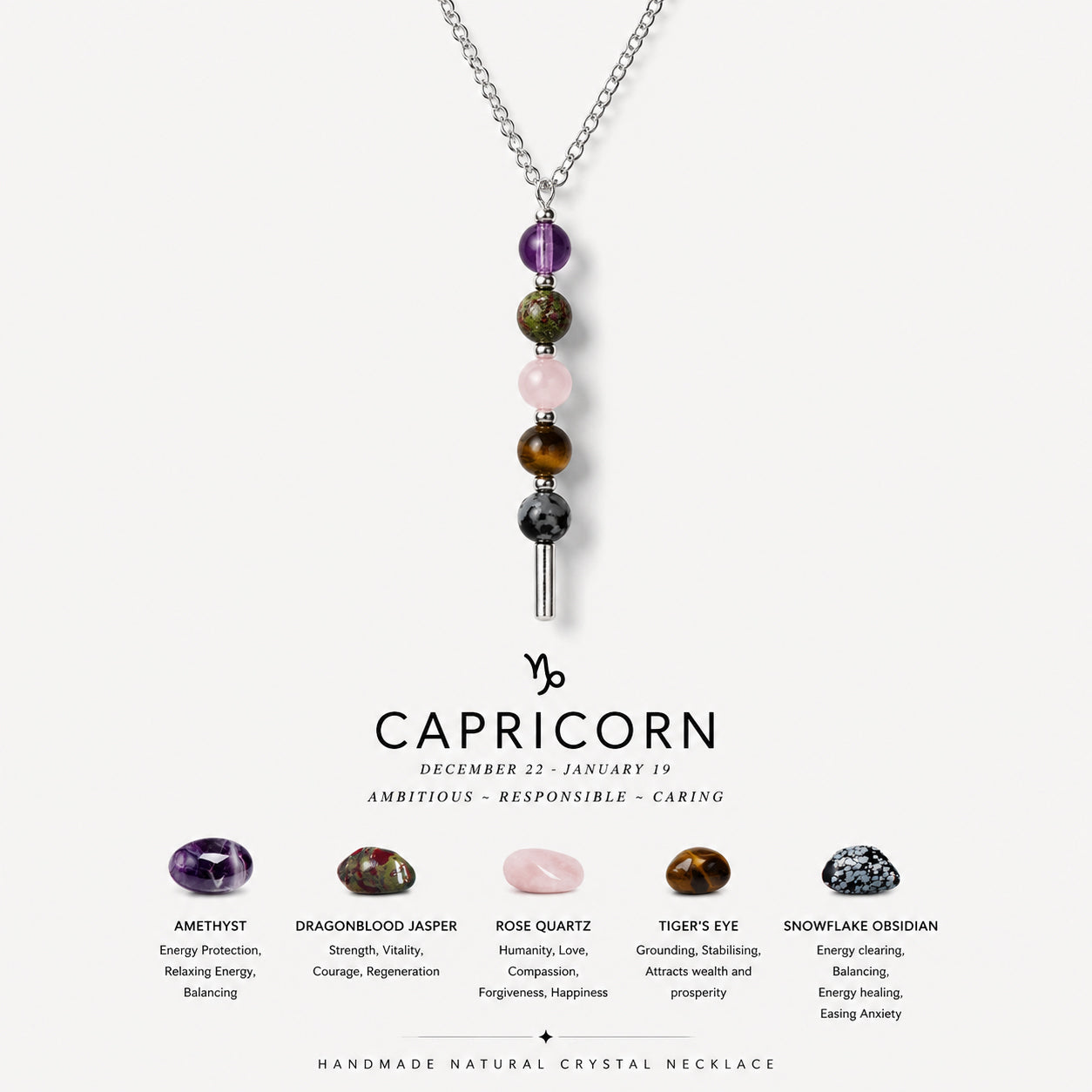 12 Zodiac Signs Exclusive Natural Crystal Energy Beaded Necklace Shinepurity