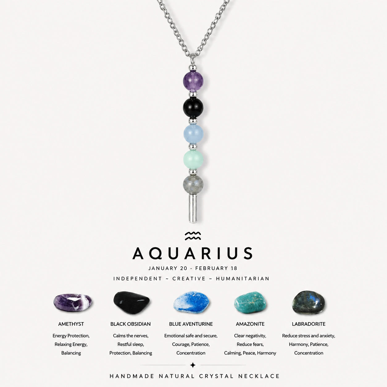 12 Zodiac Signs Exclusive Natural Crystal Energy Beaded Necklace Shinepurity