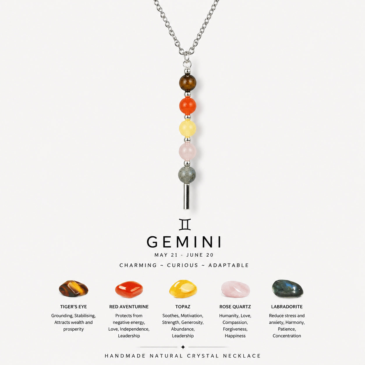 12 Zodiac Signs Exclusive Natural Crystal Energy Beaded Necklace Shinepurity
