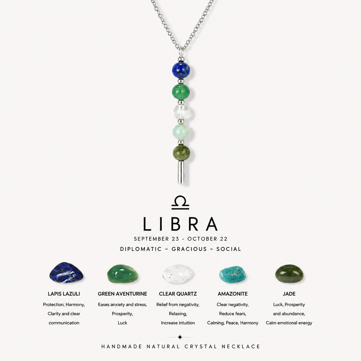 12 Zodiac Signs Exclusive Natural Crystal Energy Beaded Necklace Shinepurity