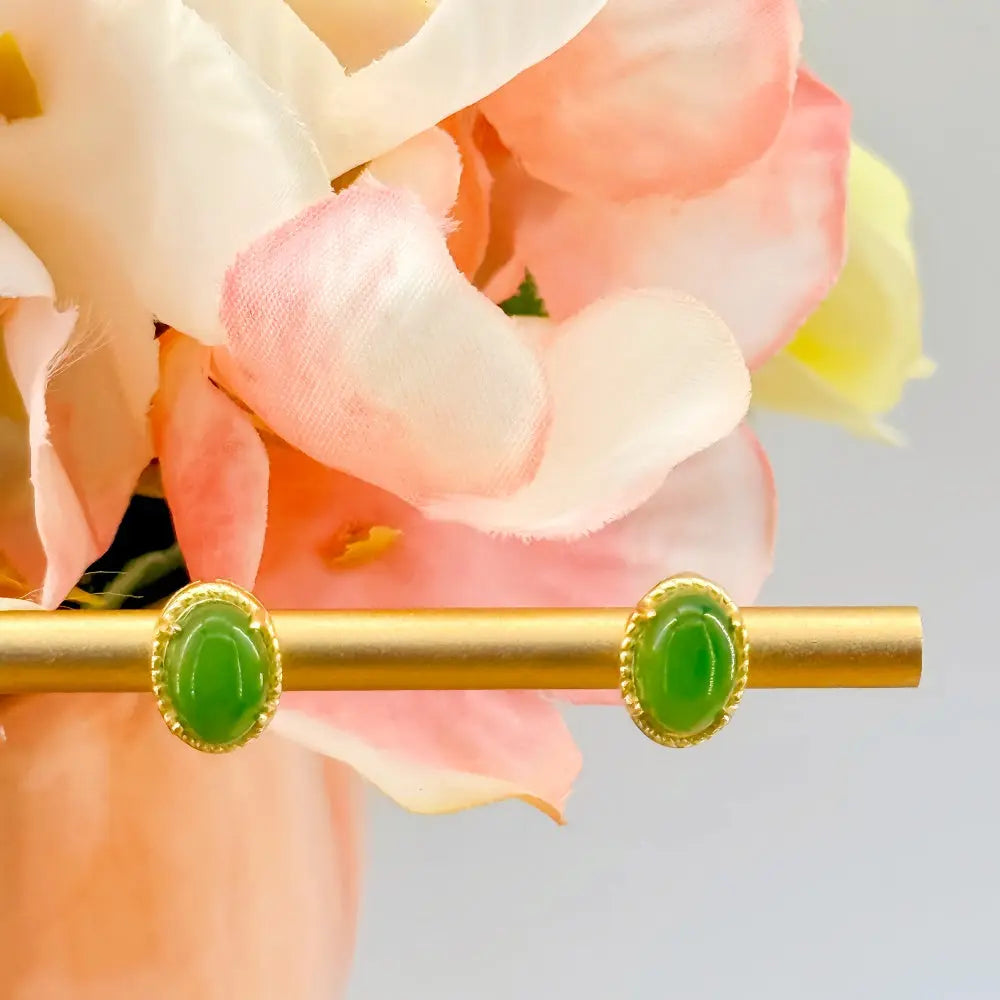 Handmade Vintage Green Jasper Stud Earrings for Everyday Wear Shinepurity