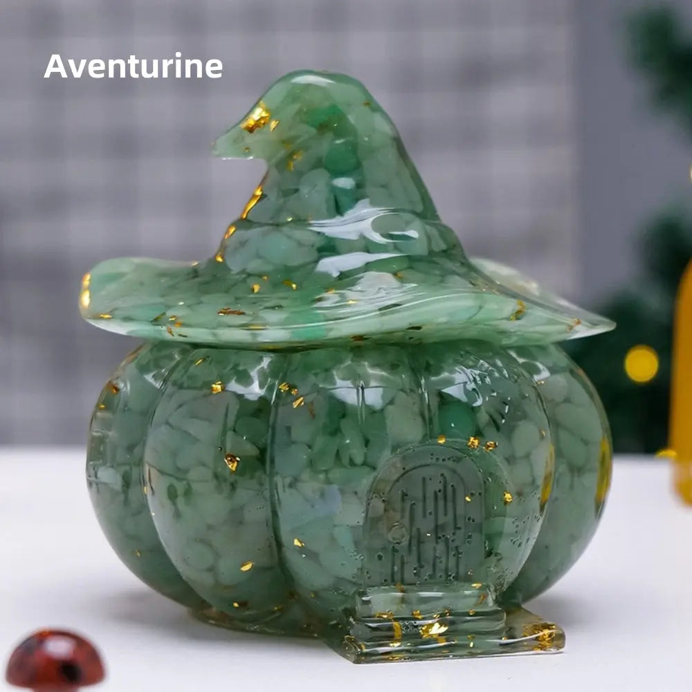 Witch Pumpkin House Natural Crystal Chip Resin Storage Box Candy Jar Shinepurity
