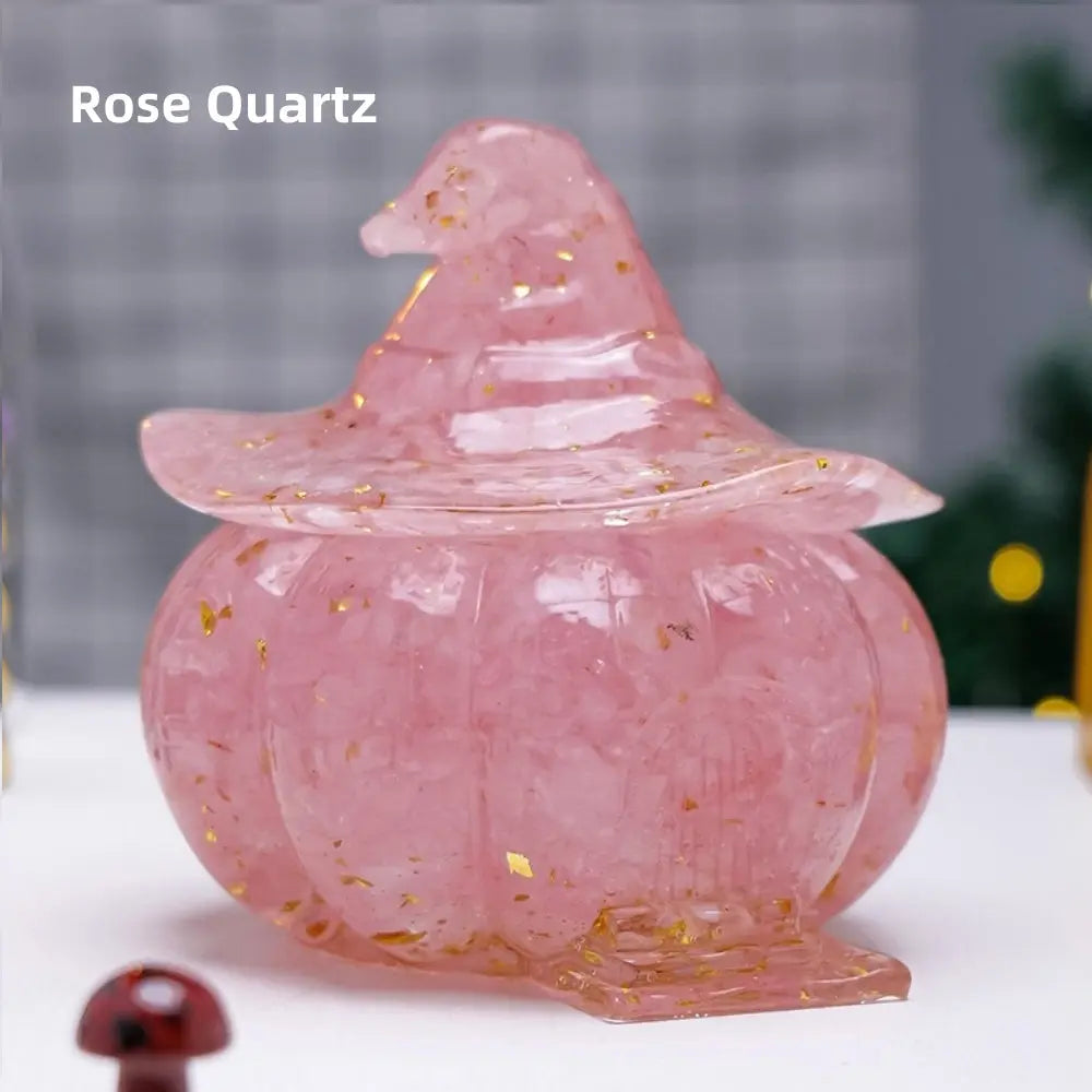 Witch Pumpkin House Natural Crystal Chip Resin Storage Box Candy Jar Shinepurity