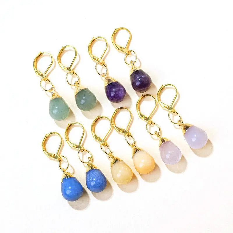 Teardrop Shaped Natural Crystal Raw Stone Earrings - Shinepurity