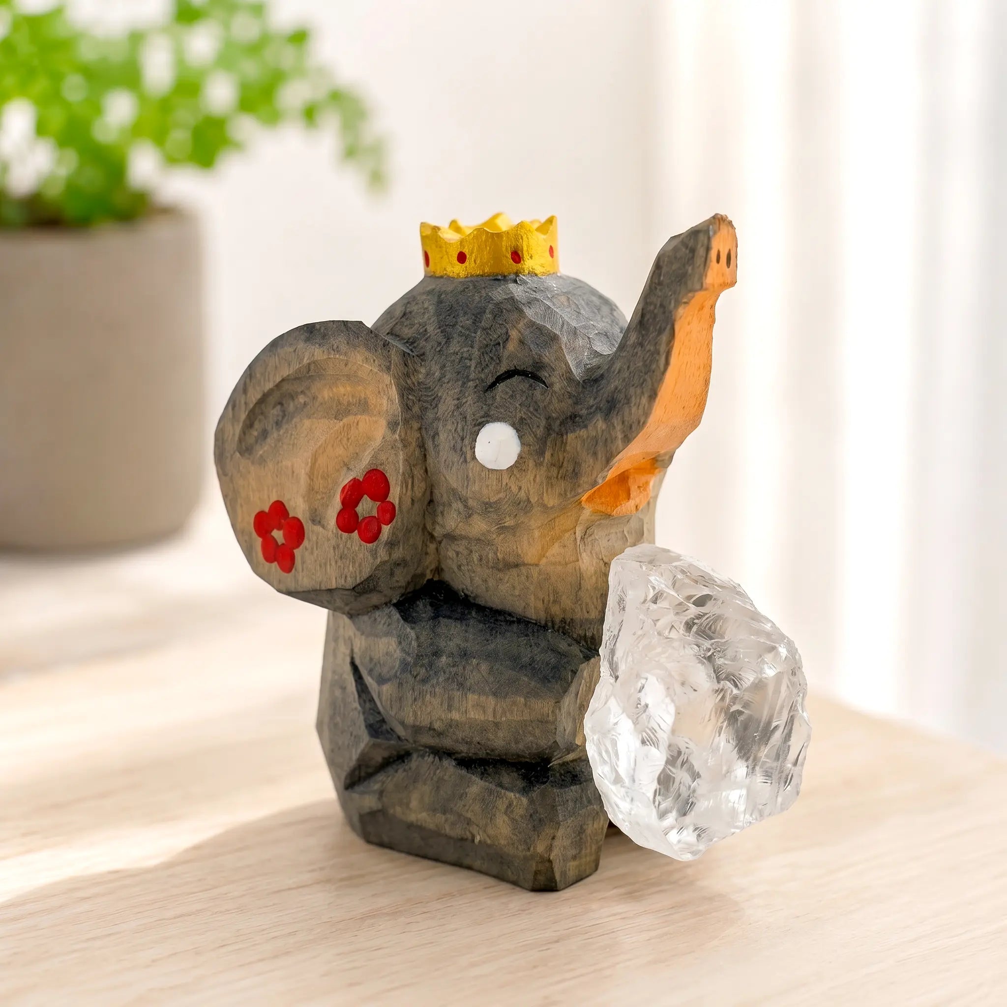 Crown Elephant with Clear Quartz Handmade Crystal Decor Shinepurity