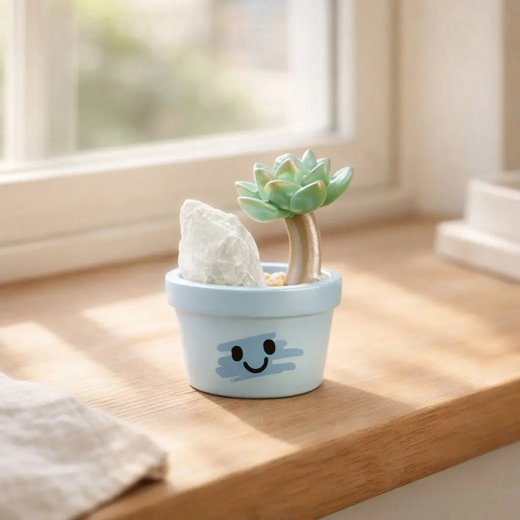 Crystal Succulent Smile Pot — Mini Handmade Desk Decor with Natural Crystal Shinepurity