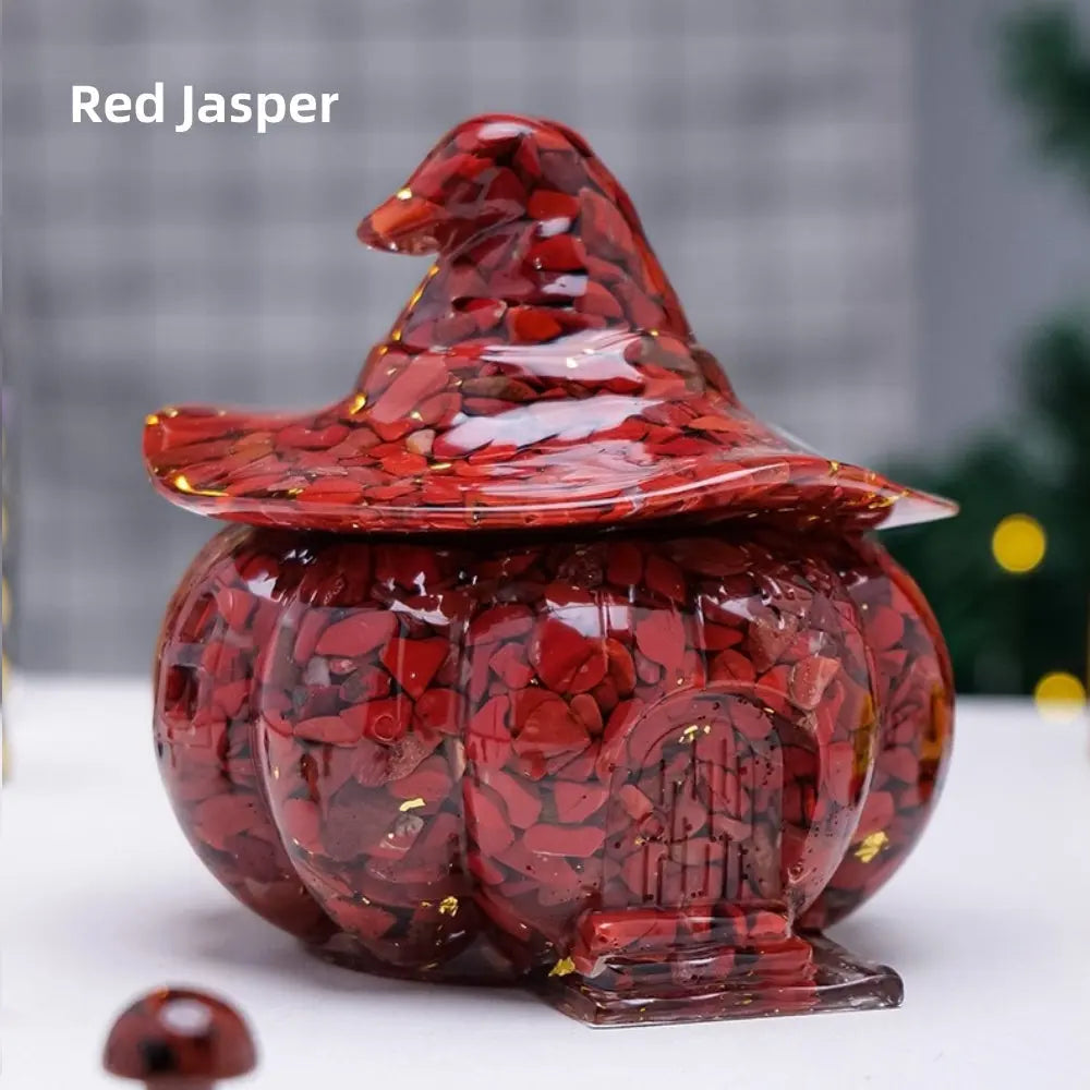 Witch Pumpkin House Natural Crystal Chip Resin Storage Box Candy Jar Shinepurity