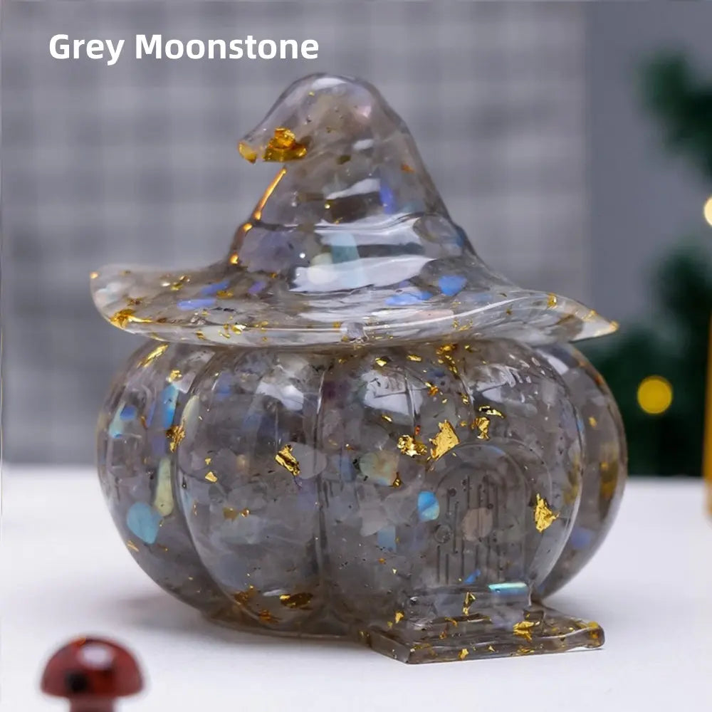 Witch Pumpkin House Natural Crystal Chip Resin Storage Box Candy Jar Shinepurity