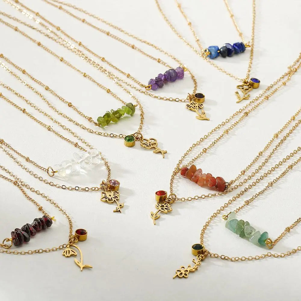 Birthstone Guardian Multi-Layered Crystal Necklace with Rosary Zirconia - Shinepurity