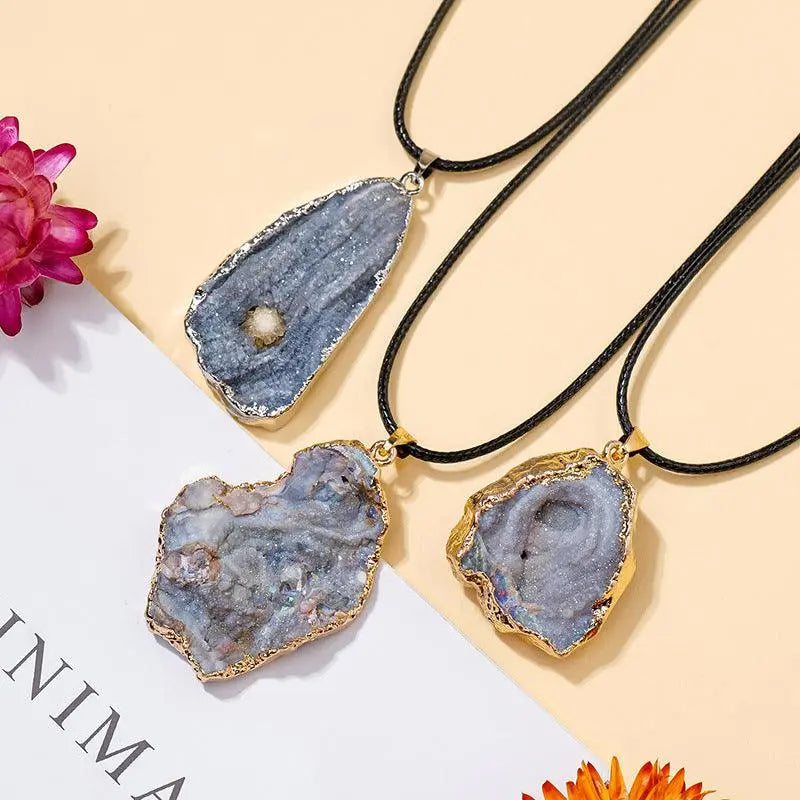 Irregular Starry Sky Galaxy Agate Cluster Raw Stone Pendant Necklace - Shinepurity