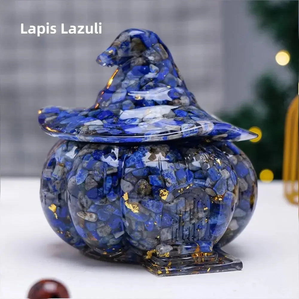 Witch Pumpkin House Natural Crystal Chip Resin Storage Box Candy Jar Shinepurity