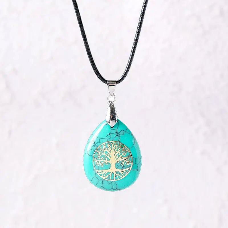 Natural Crystal Raw Teardrop Tree of Life Energy Pendant Necklace - Shinepurity
