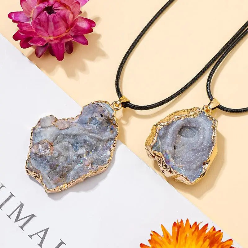 Irregular Starry Sky Galaxy Agate Cluster Raw Stone Pendant Necklace - Shinepurity