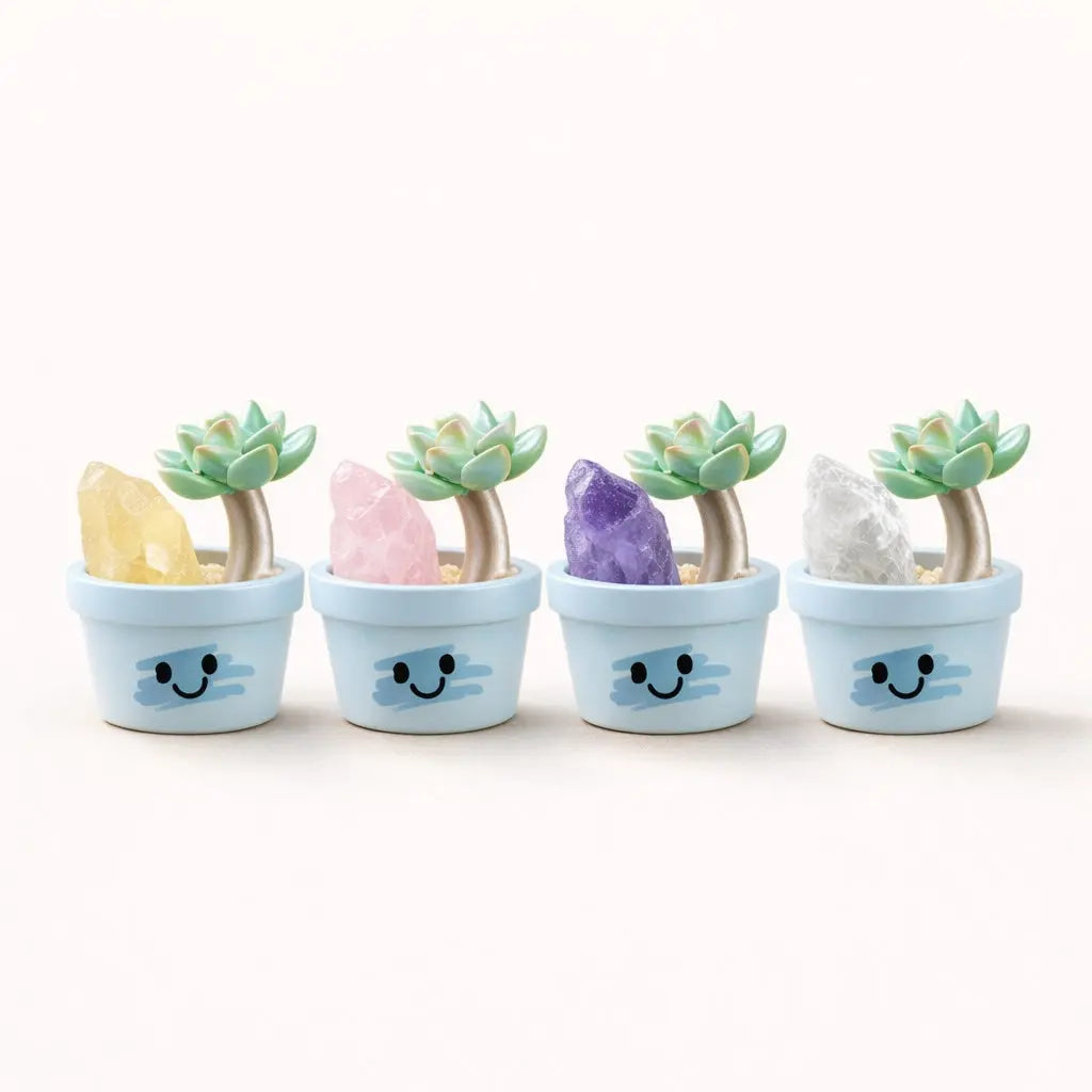 Crystal Succulent Smile Pot — Mini Handmade Desk Decor with Natural Crystal Shinepurity