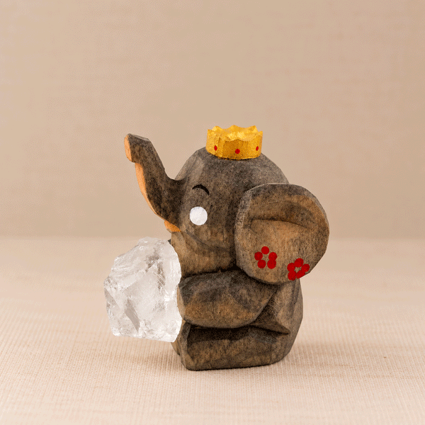 Crown Elephant with Clear Quartz Handmade Crystal Decor