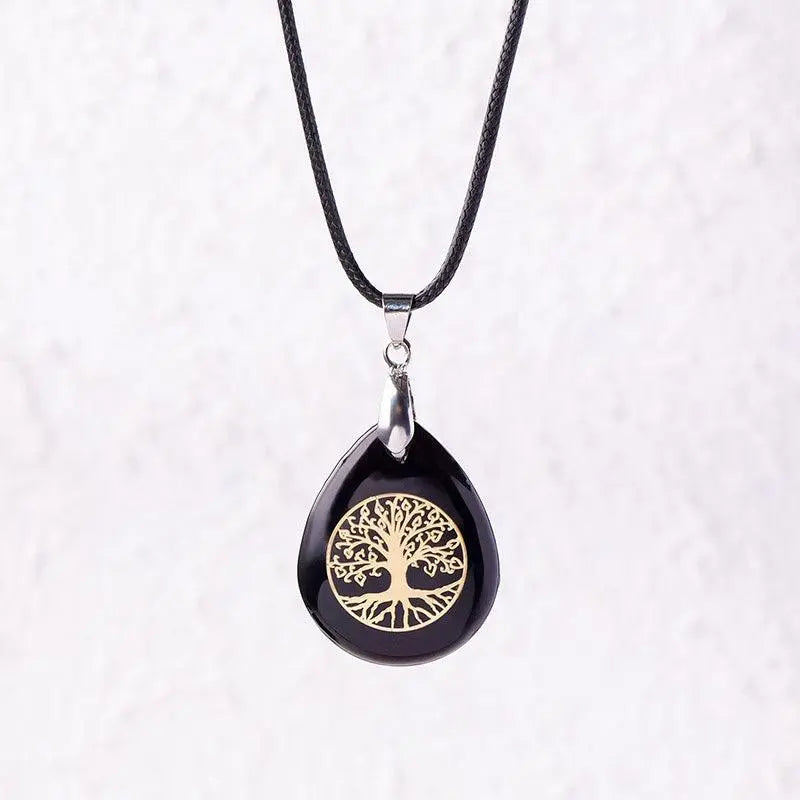Natural Crystal Raw Teardrop Tree of Life Energy Pendant Necklace - Shinepurity