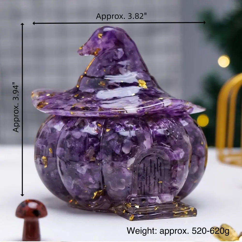 Witch Pumpkin House Natural Crystal Chip Resin Storage Box Candy Jar Shinepurity