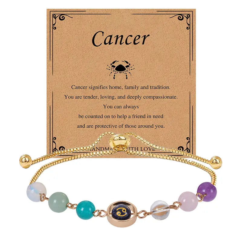 Zodiac Guardian | Blue Sandstone Zodiac Engraved Adjustable Natural Crystal Bracelet Shinepurity