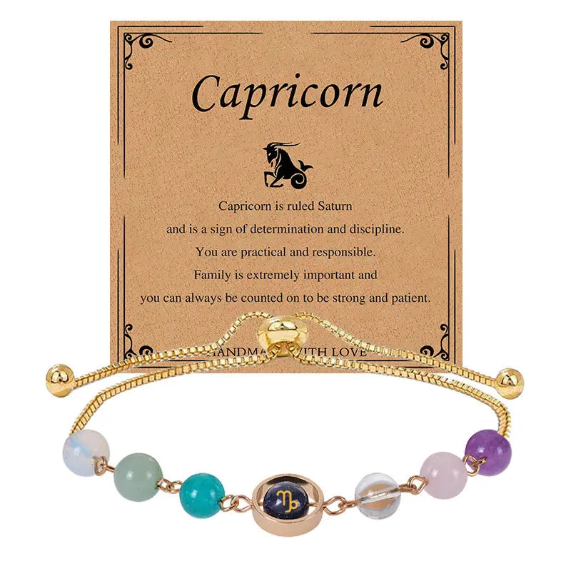 Zodiac Guardian | Blue Sandstone Zodiac Engraved Adjustable Natural Crystal Bracelet Shinepurity