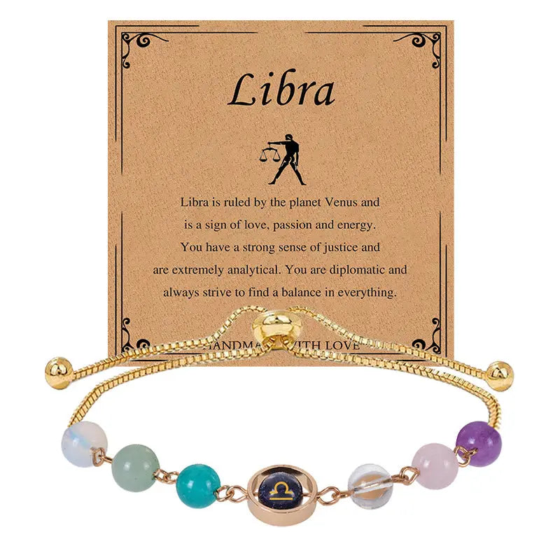 Zodiac Guardian | Blue Sandstone Zodiac Engraved Adjustable Natural Crystal Bracelet Shinepurity