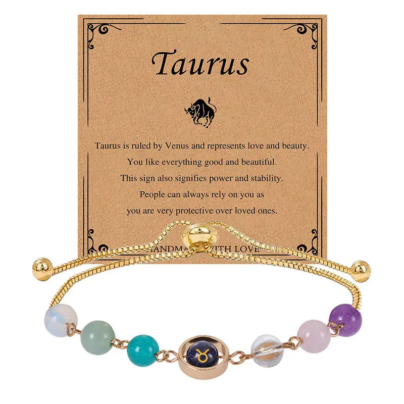 Zodiac Guardian | Blue Sandstone Zodiac Engraved Adjustable Natural Crystal Bracelet Shinepurity