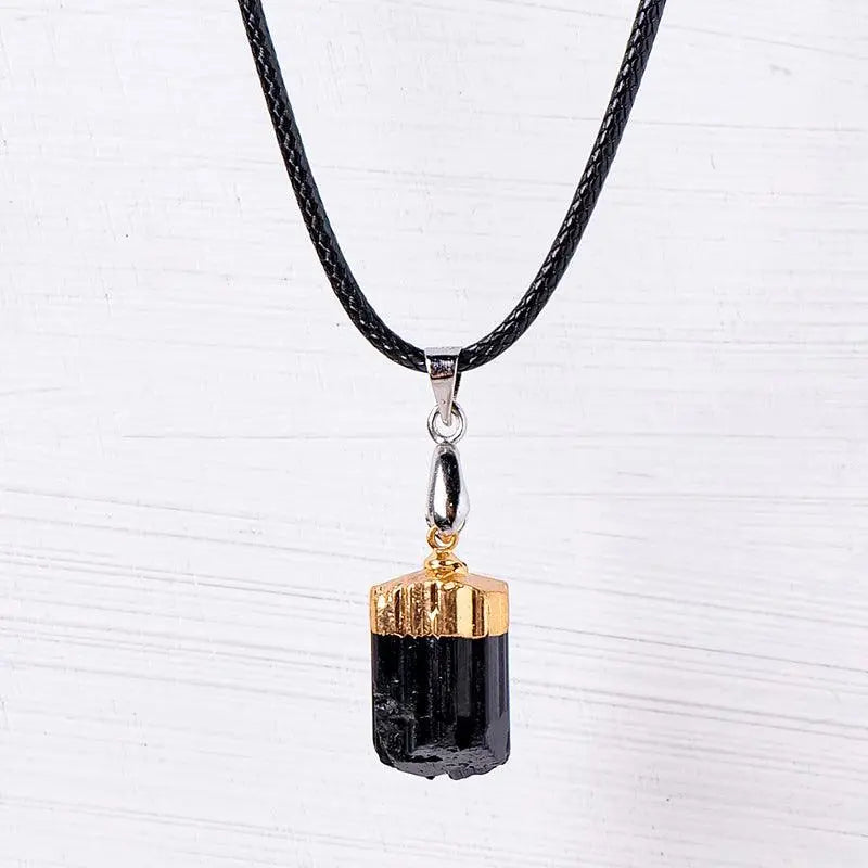 Natural Raw Crystal Black Tourmaline Pendant Necklace - Shinepurity