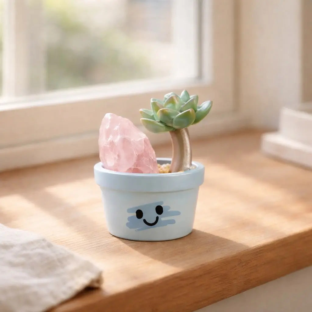Crystal Succulent Smile Pot — Mini Handmade Desk Decor with Natural Crystal Shinepurity