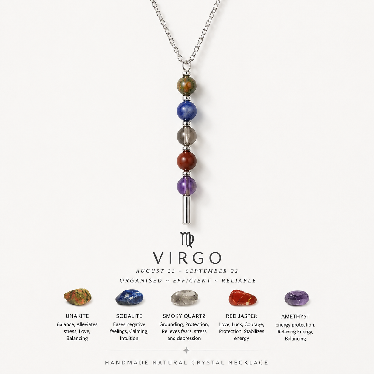 12 Zodiac Signs Exclusive Natural Crystal Energy Beaded Necklace Shinepurity