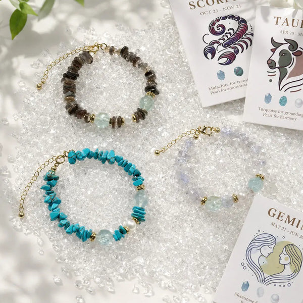 Natural Crystal & Pearl Beaded Handmade Zodiac Bracelet Shinepurity